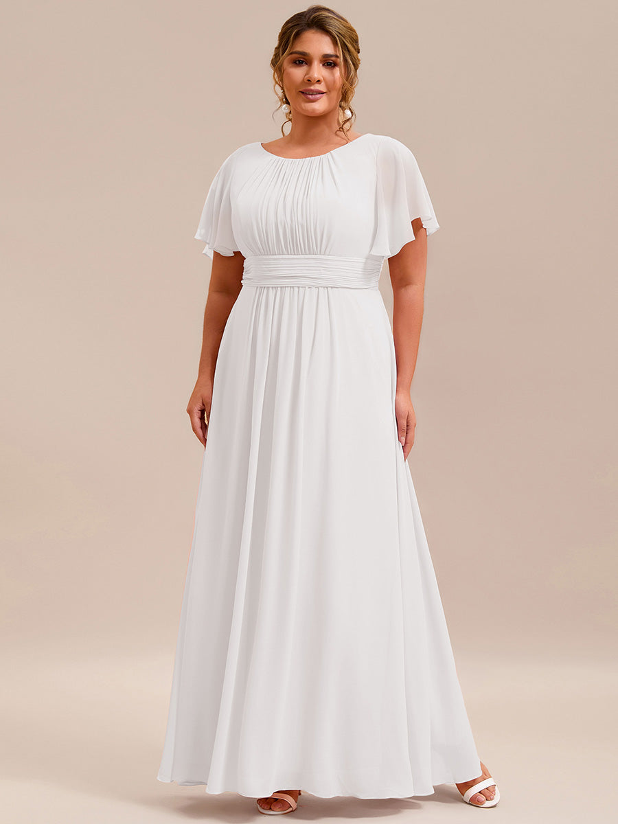 Robe D'invité De Mariage En Mousseline De Soie Mi-Longue Plissée à Manches à Volants Et Col En V #Couleur_Blanc
