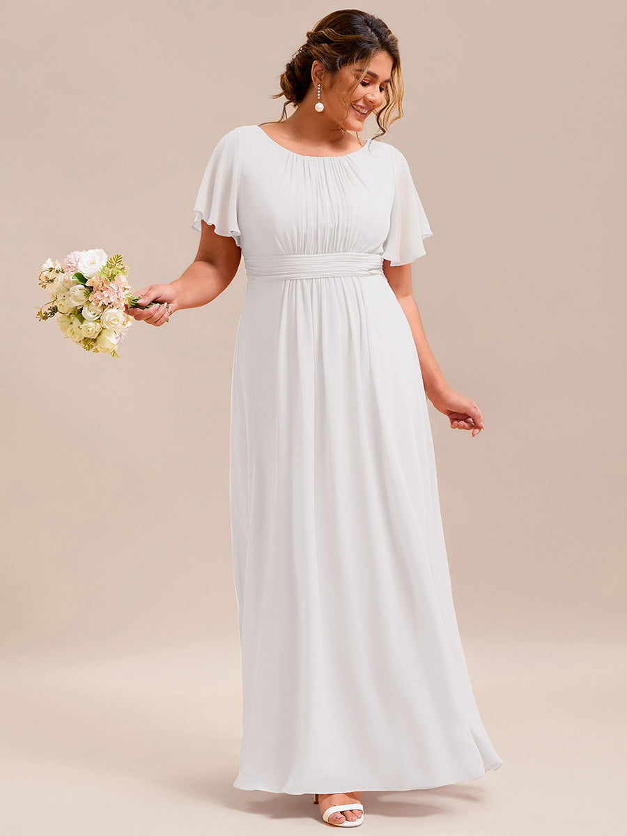 Robe D'invité De Mariage En Mousseline De Soie Mi-Longue Plissée à Manches à Volants Et Col En V #Couleur_Blanc