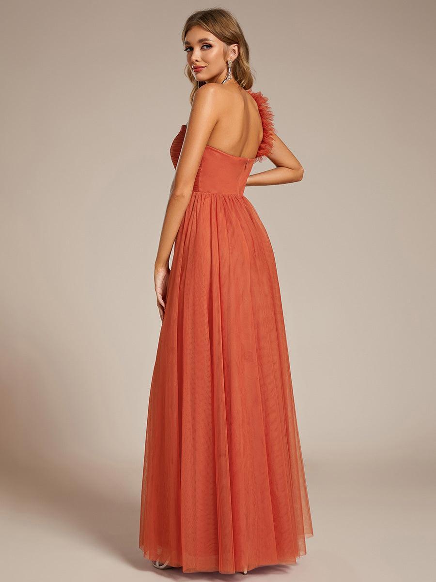 Robe demoiselle d'honneur à une épaule appliquée en tulle avec une fente haute #Couleur_Burnt Orange