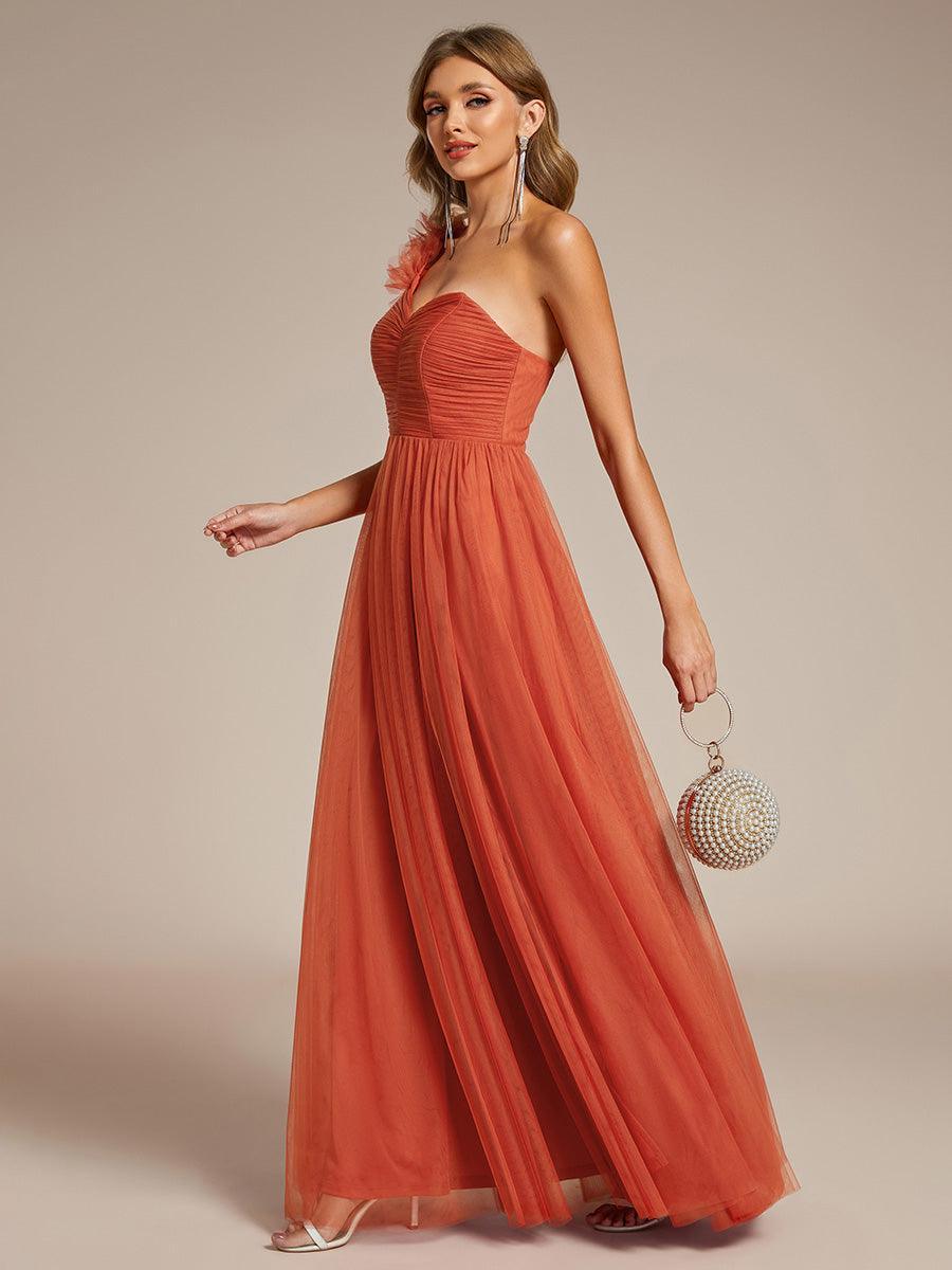 Robe demoiselle d'honneur à une épaule appliquée en tulle avec une fente haute #Couleur_Burnt Orange