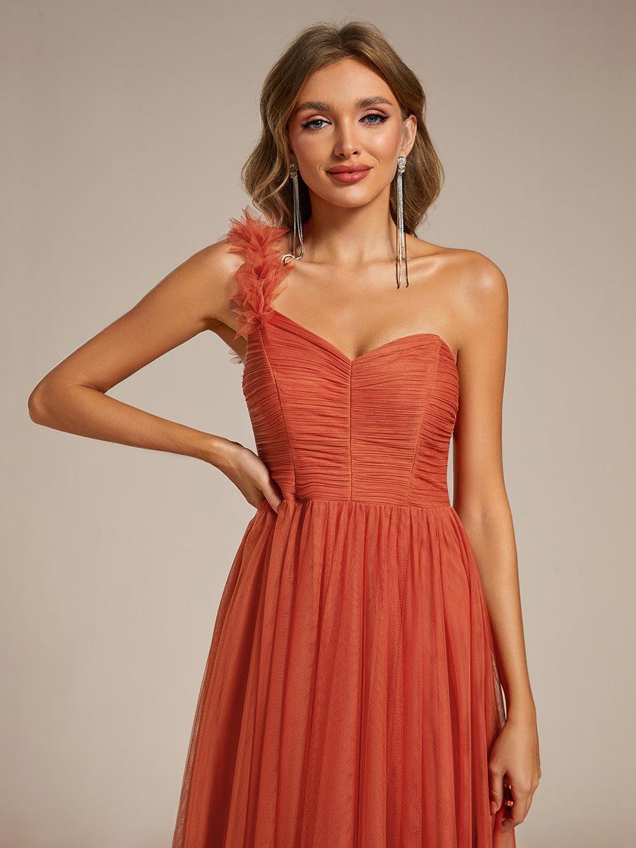 Robe demoiselle d'honneur à une épaule appliquée en tulle avec une fente haute #Couleur_Burnt Orange