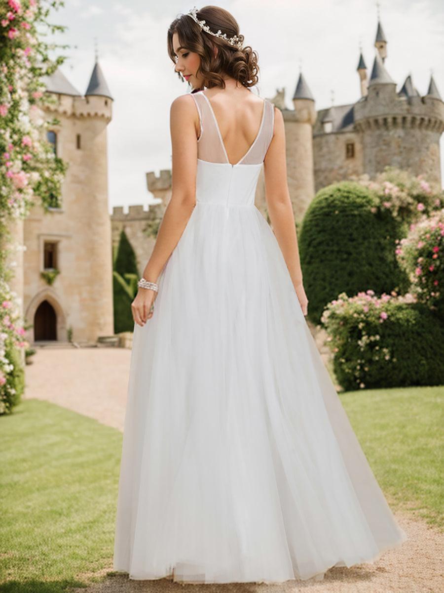 Robe de demoiselle d'honneur longue élégante à col en V et appliques#Couleur_Blanc