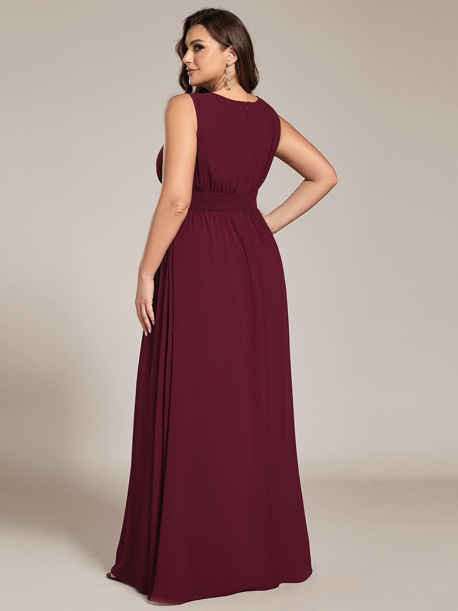 Robe De Demoiselle D'honneur Trapèze Simple Sans Manches En Mousseline Avec Détails Ajourés #Couleur_Bordeaux