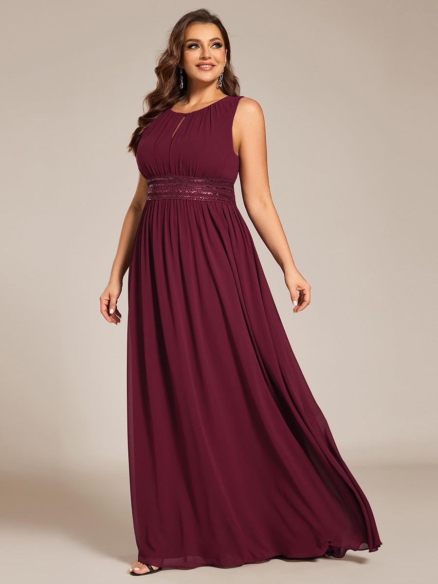 Robe De Demoiselle D'honneur Trapèze Simple Sans Manches En Mousseline Avec Détails Ajourés #Couleur_Bordeaux