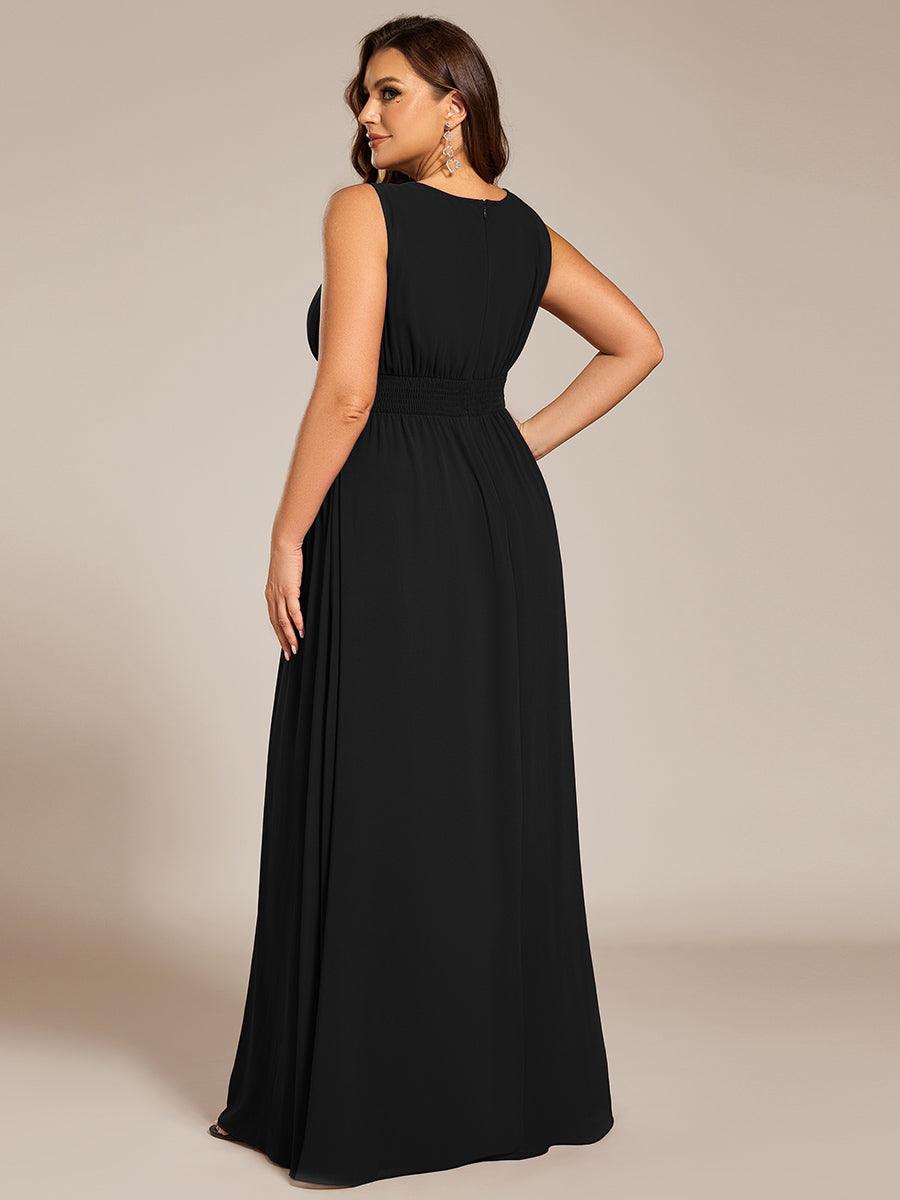 Robe De Demoiselle D'honneur Trapèze Simple Sans Manches En Mousseline Avec Détails Ajourés #Couleur_Noir