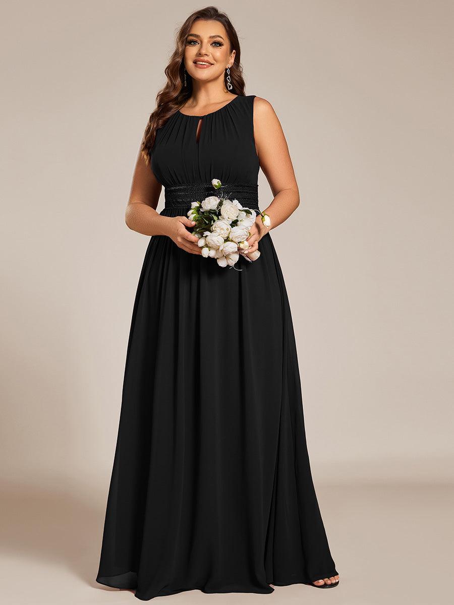 Robe De Demoiselle D'honneur Trapèze Simple Sans Manches En Mousseline Avec Détails Ajourés #Couleur_Noir