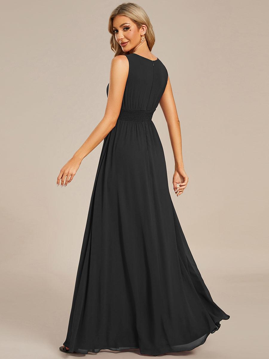Robe De Demoiselle D'honneur Trapèze Simple Sans Manches En Mousseline Avec Détails Ajourés #Couleur_Noir