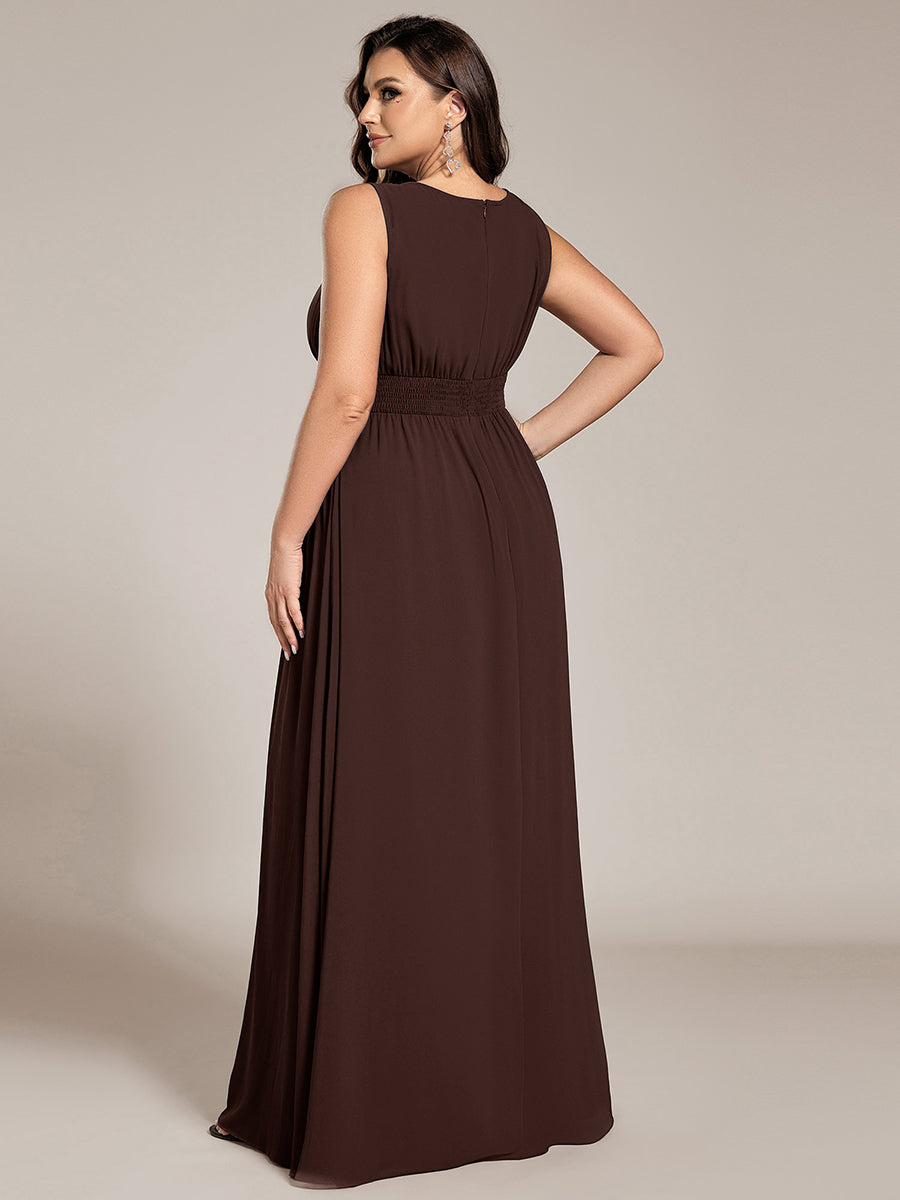 Robe De Demoiselle D'honneur Trapèze Simple Sans Manches En Mousseline Avec Détails Ajourés #Couleur_Marron chocolat