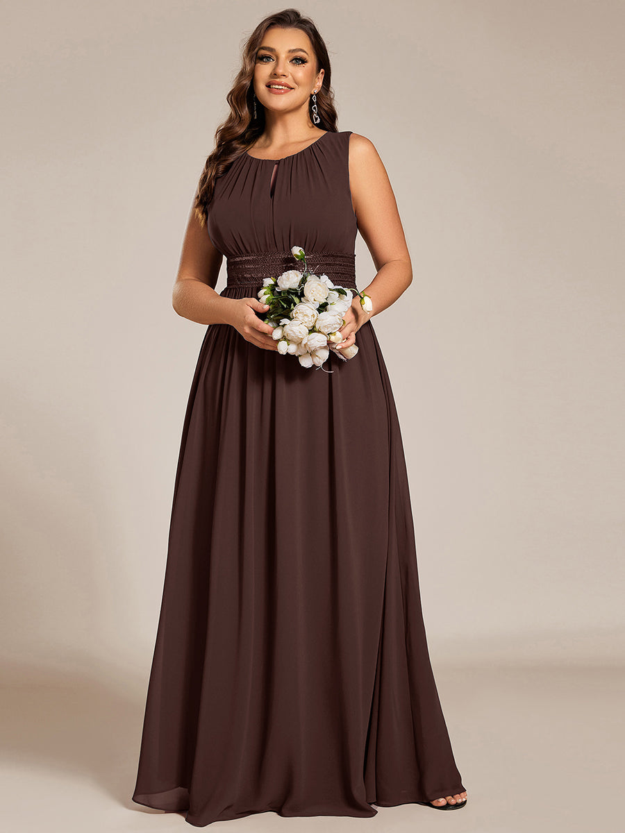 Robe De Demoiselle D'honneur Trapèze Simple Sans Manches En Mousseline Avec Détails Ajourés #Couleur_Marron chocolat