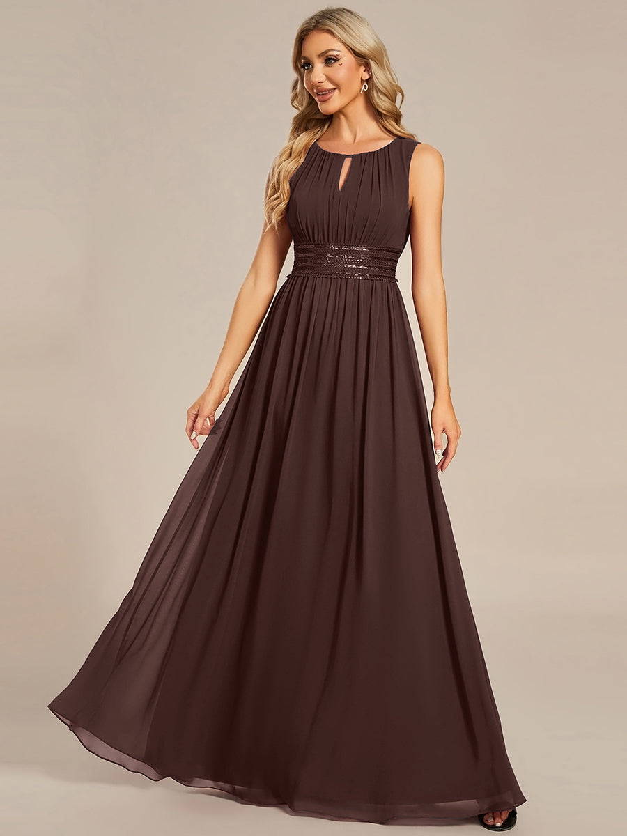 Robe De Demoiselle D'honneur Trapèze Simple Sans Manches En Mousseline Avec Détails Ajourés #Couleur_Marron chocolat