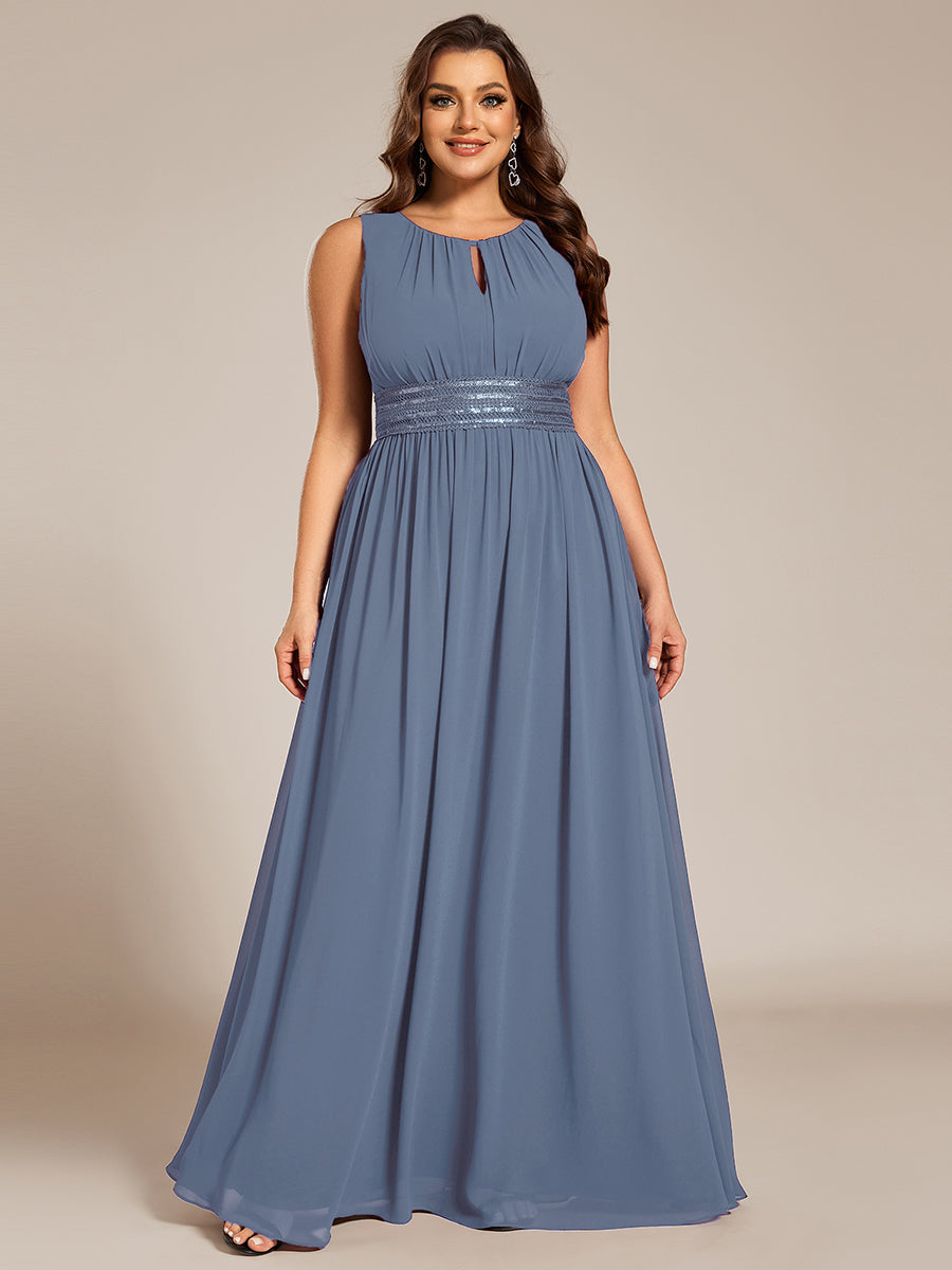 Robe De Demoiselle D'honneur Trapèze Simple Sans Manches En Mousseline Avec Détails Ajourés #Couleur_Marine Fume
