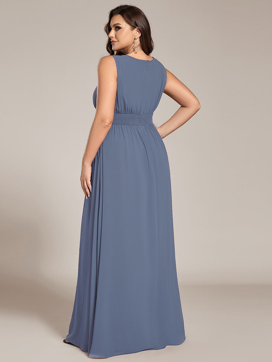 Robe De Demoiselle D'honneur Trapèze Simple Sans Manches En Mousseline Avec Détails Ajourés #Couleur_Marine Fume