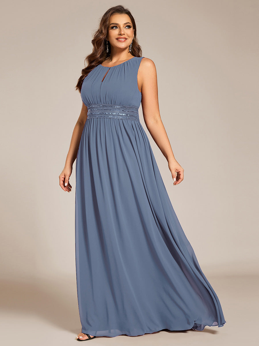 Robe De Demoiselle D'honneur Trapèze Simple Sans Manches En Mousseline Avec Détails Ajourés #Couleur_Marine Fume
