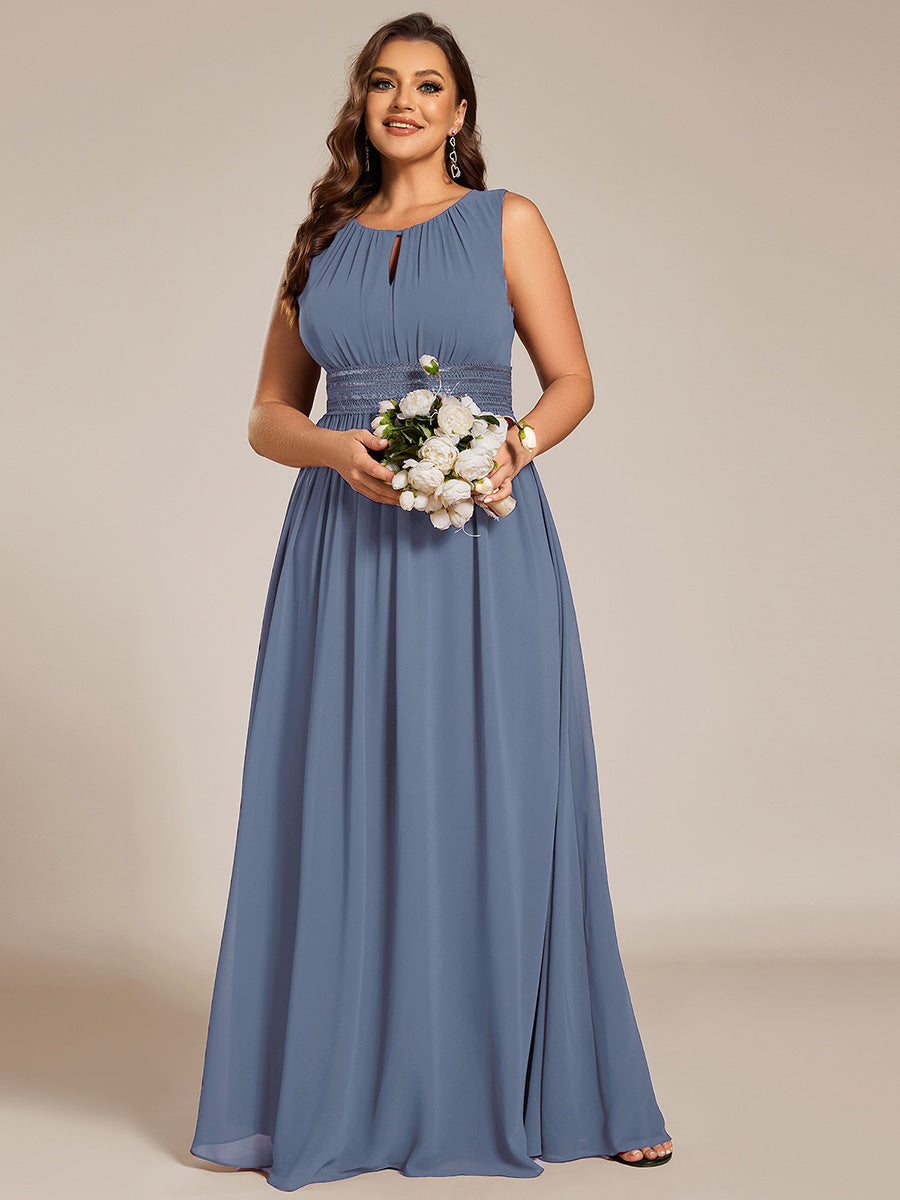 Robe De Demoiselle D'honneur Trapèze Simple Sans Manches En Mousseline Avec Détails Ajourés #Couleur_Marine Fume