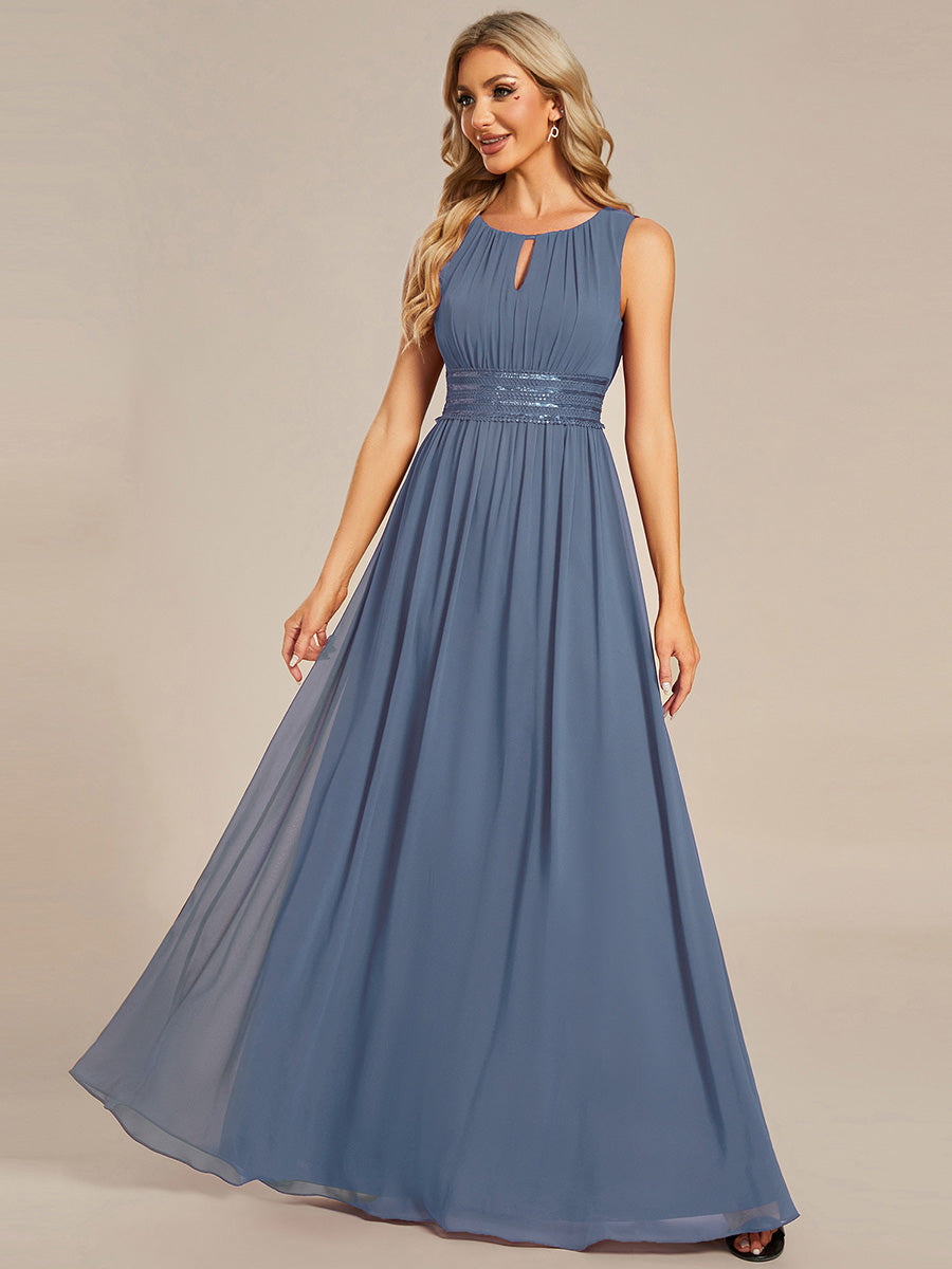 Robe De Demoiselle D'honneur Trapèze Simple Sans Manches En Mousseline Avec Détails Ajourés #Couleur_Marine Fume
