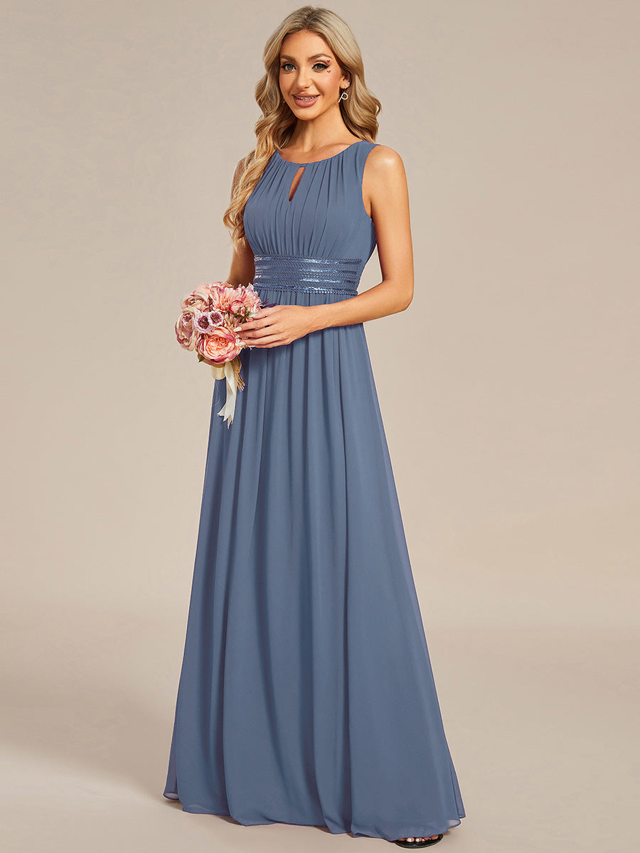 Robe De Demoiselle D'honneur Trapèze Simple Sans Manches En Mousseline Avec Détails Ajourés #Couleur_Marine Fume