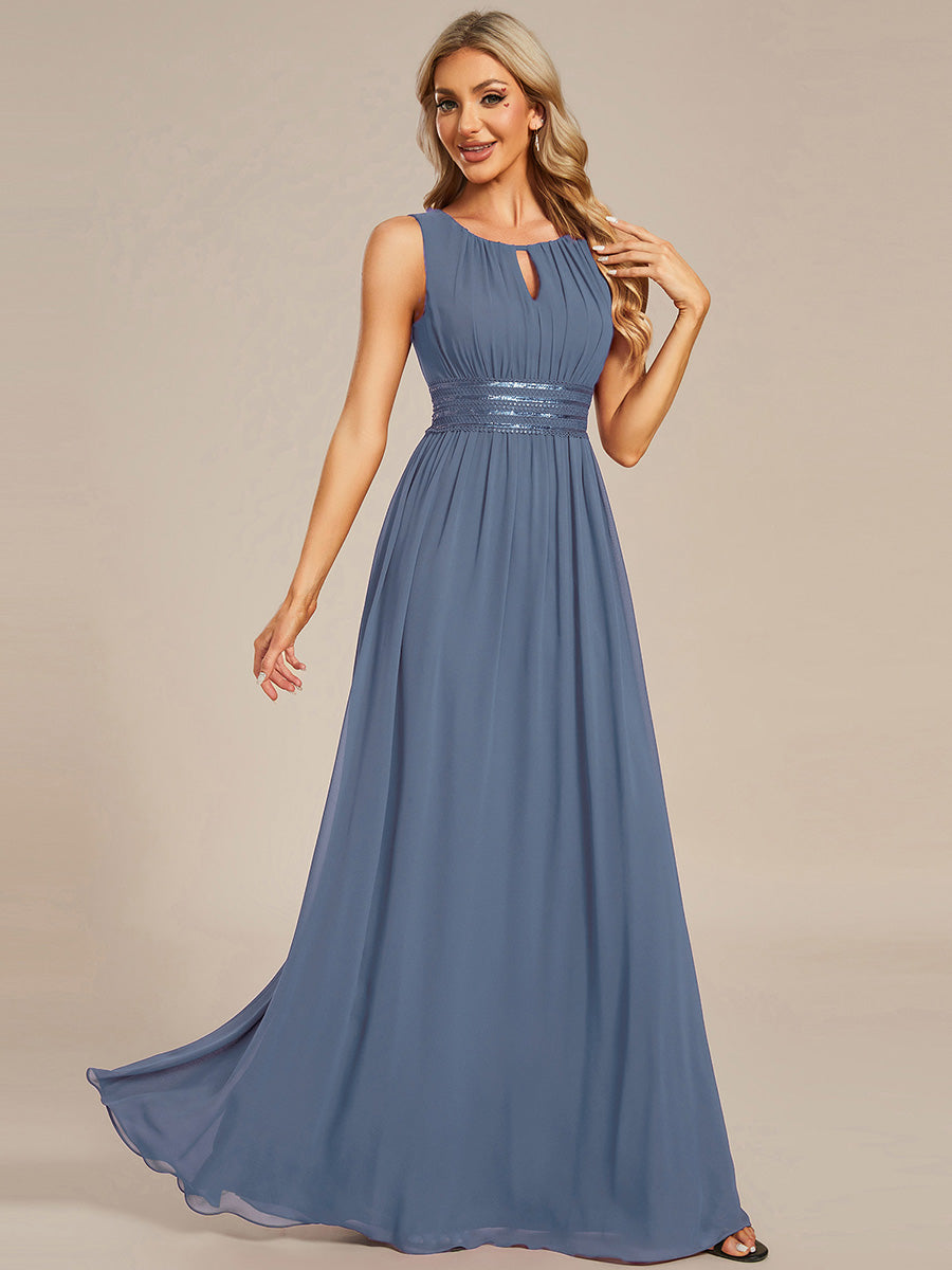 Robe De Demoiselle D'honneur Trapèze Simple Sans Manches En Mousseline Avec Détails Ajourés #Couleur_Marine Fume