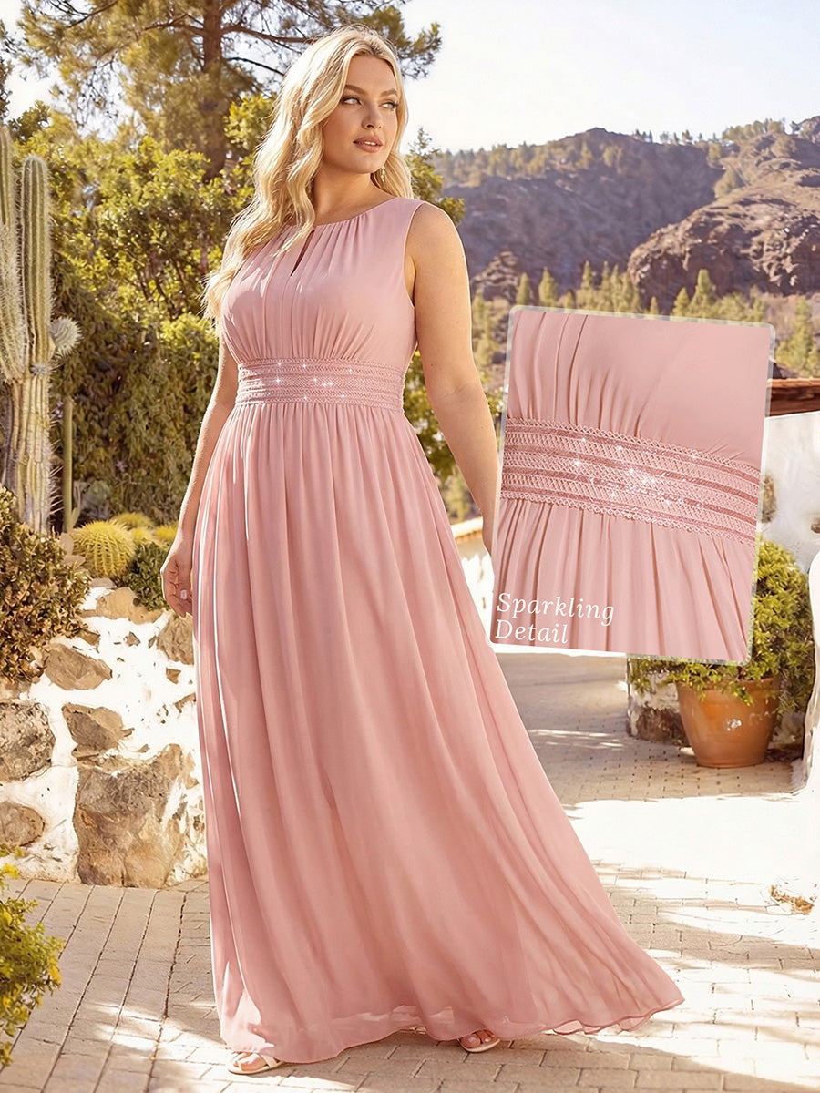 Robe De Demoiselle D'honneur Trapèze Simple Sans Manches En Mousseline Avec Détails Ajourés #Couleur_Rose fumee