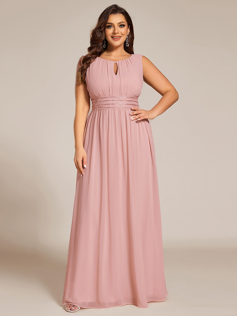 Robe De Demoiselle D'honneur Trapèze Simple Sans Manches En Mousseline Avec Détails Ajourés #Couleur_Rose fumee