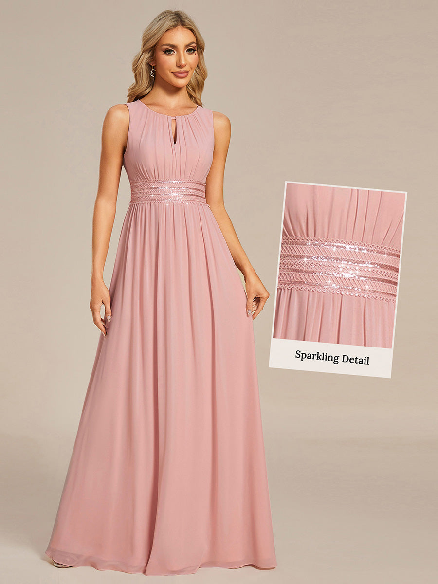 Robe De Demoiselle D'honneur Trapèze Simple Sans Manches En Mousseline Avec Détails Ajourés #Couleur_Rose fumee