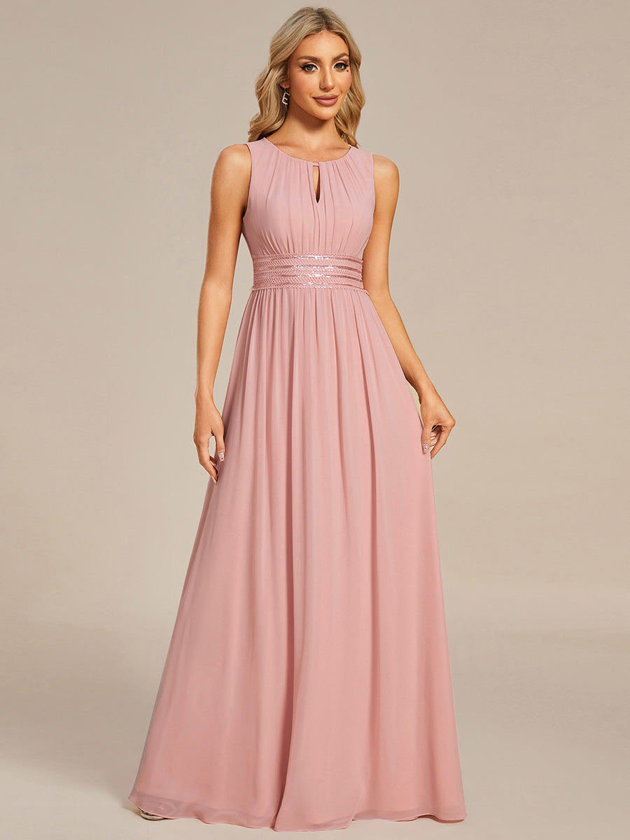 Robe De Demoiselle D'honneur Trapèze Simple Sans Manches En Mousseline Avec Détails Ajourés #Couleur_Rose fumee