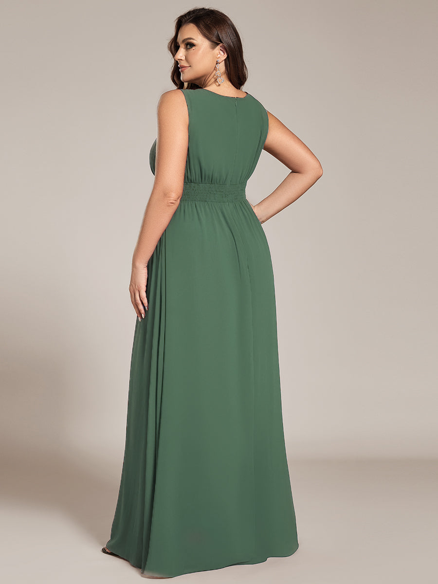 Robe D'invité De Mariage En Mousseline De Soie Mi-Longue Plissée à Manches à Volants Et Col En V #Couleur_Eucalyptus