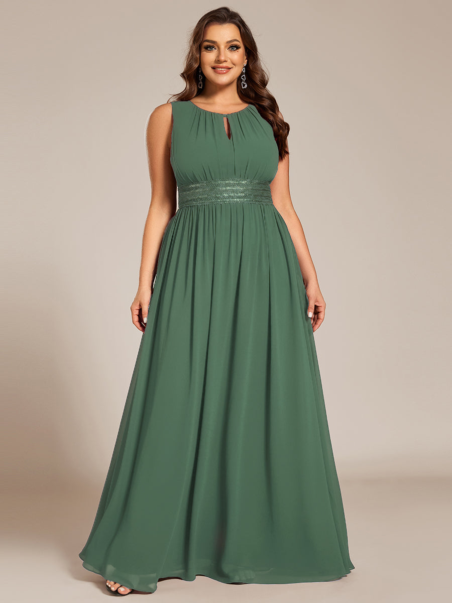 Robe De Demoiselle D'honneur Trapèze Simple Sans Manches En Mousseline Avec Détails Ajourés #Couleur_Eucalyptus
