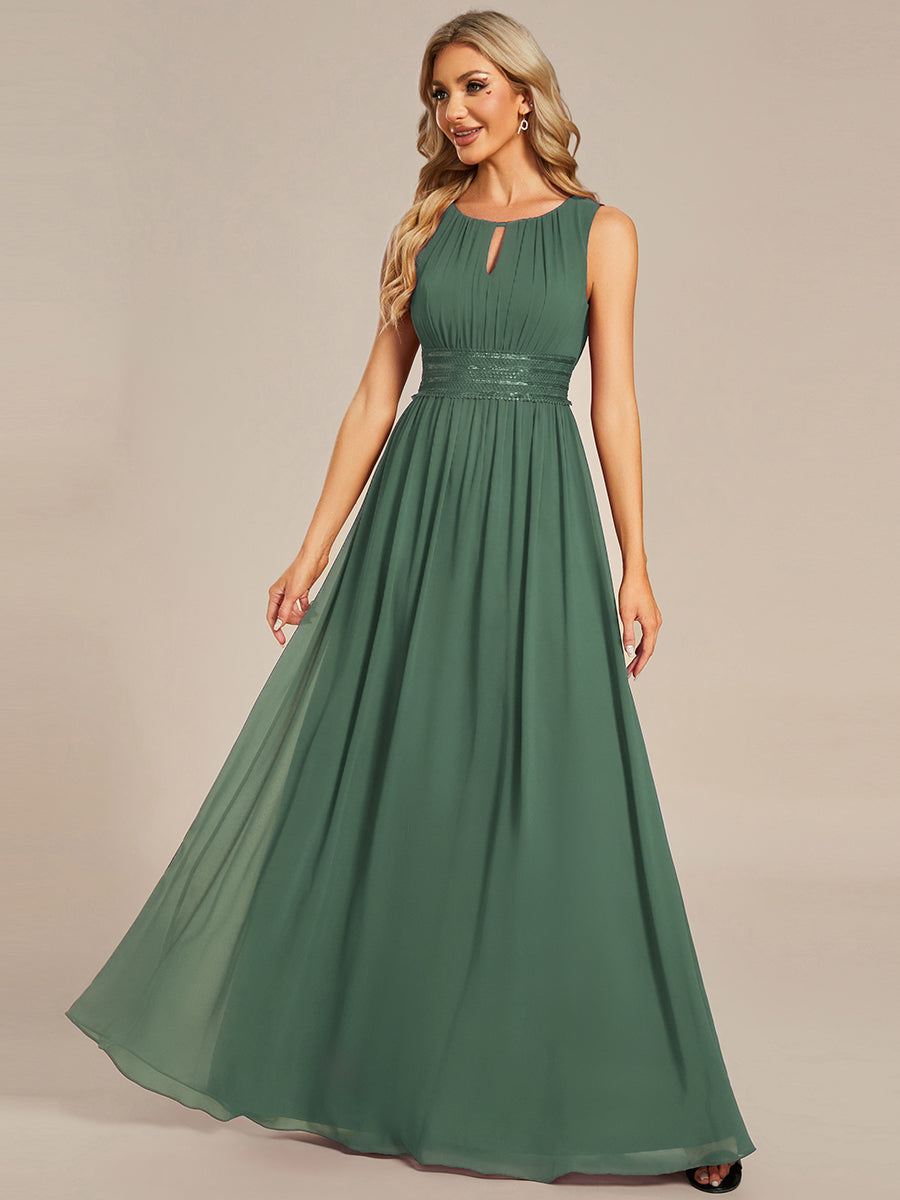 Robe D'invité De Mariage En Mousseline De Soie Mi-Longue Plissée à Manches à Volants Et Col En V #Couleur_Eucalyptus