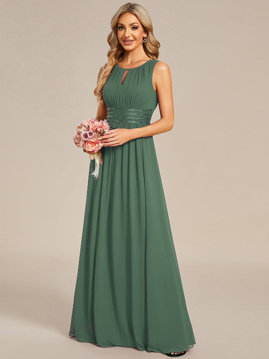 Robe D'invité De Mariage En Mousseline De Soie Mi-Longue Plissée à Manches à Volants Et Col En V #Couleur_Eucalyptus