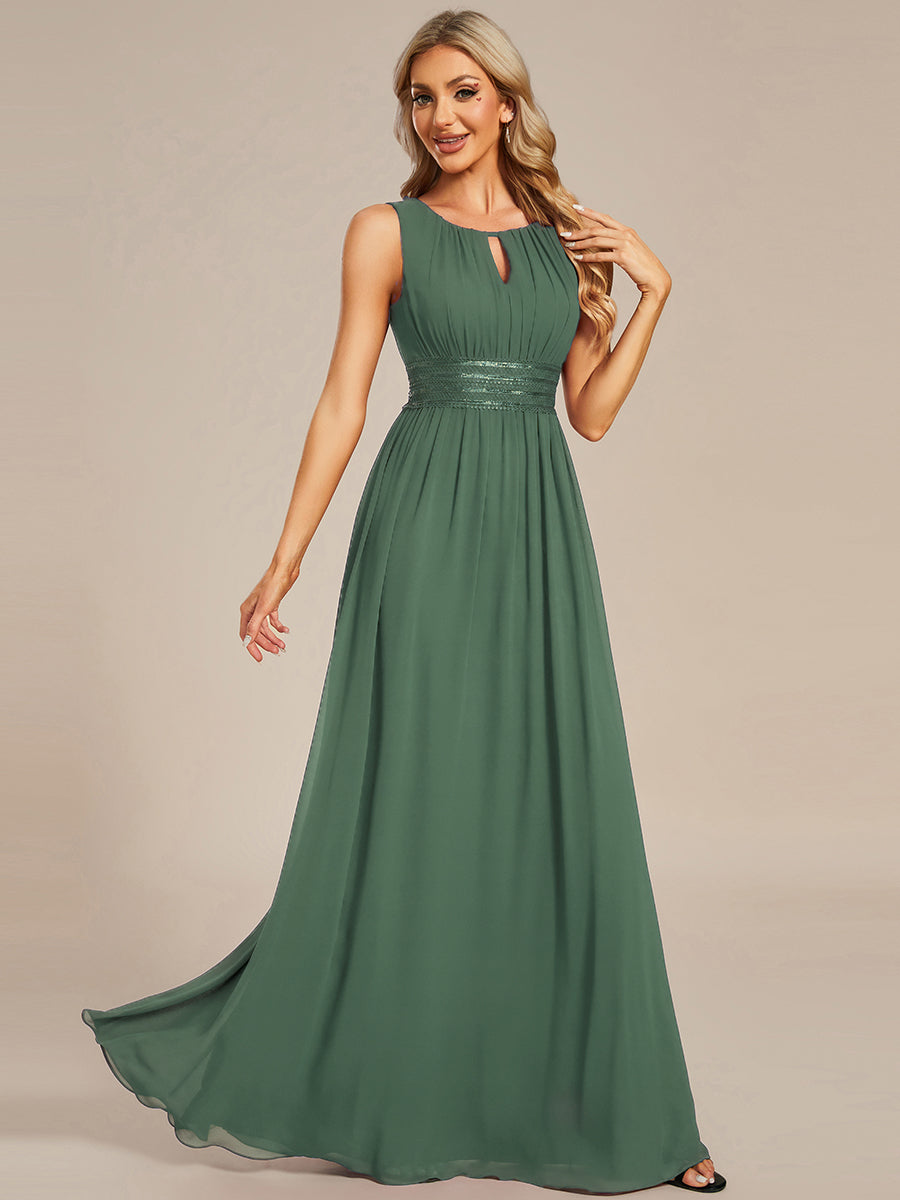 Robe D'invité De Mariage En Mousseline De Soie Mi-Longue Plissée à Manches à Volants Et Col En V #Couleur_Eucalyptus