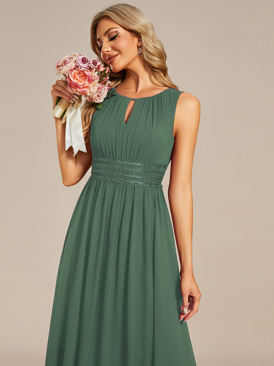 Robe D'invité De Mariage En Mousseline De Soie Mi-Longue Plissée à Manches à Volants Et Col En V #Couleur_Eucalyptus