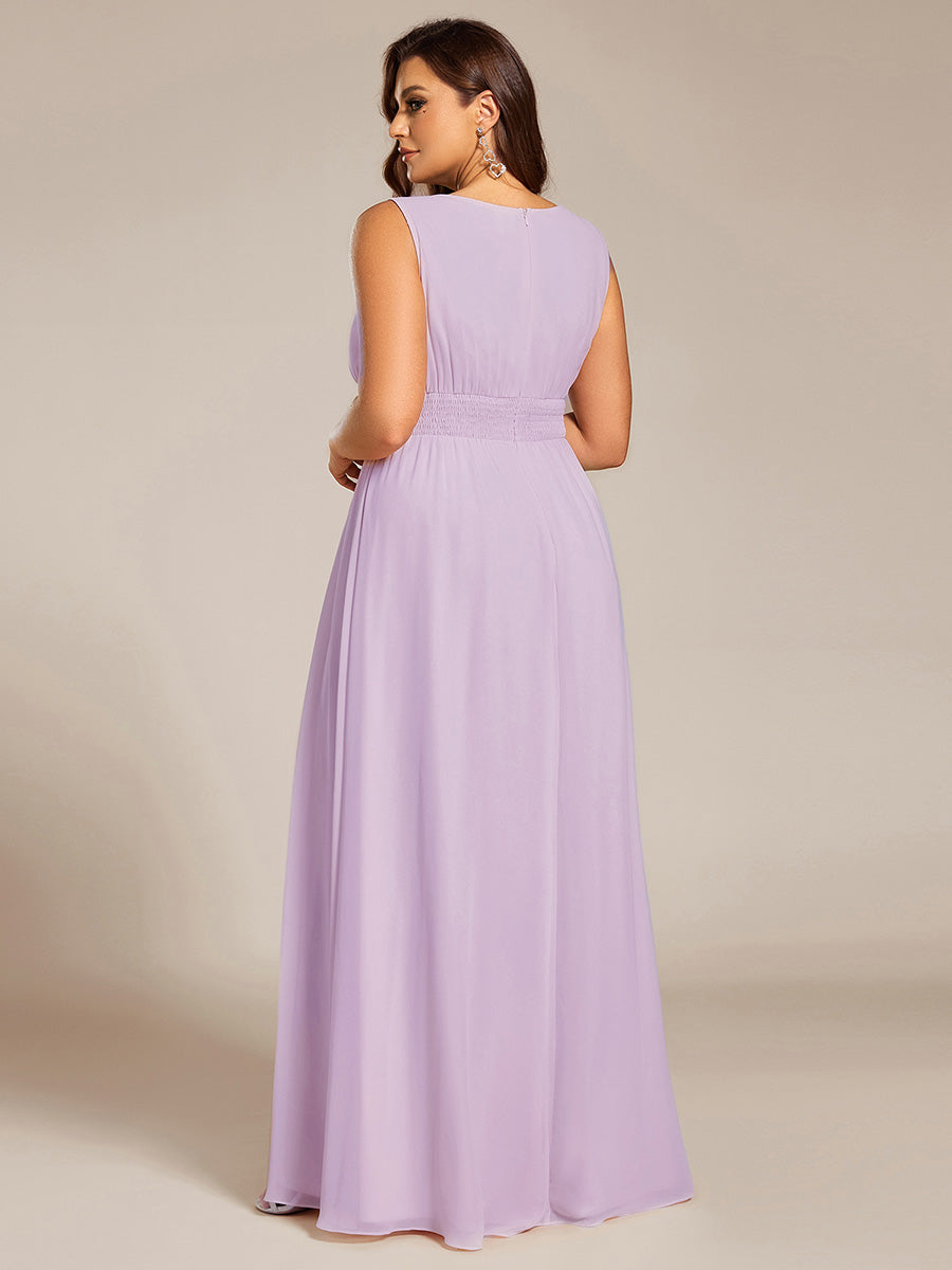 Robe De Demoiselle D'honneur Trapèze Simple Sans Manches En Mousseline Avec Détails Ajourés #Couleur_Lilas Givré