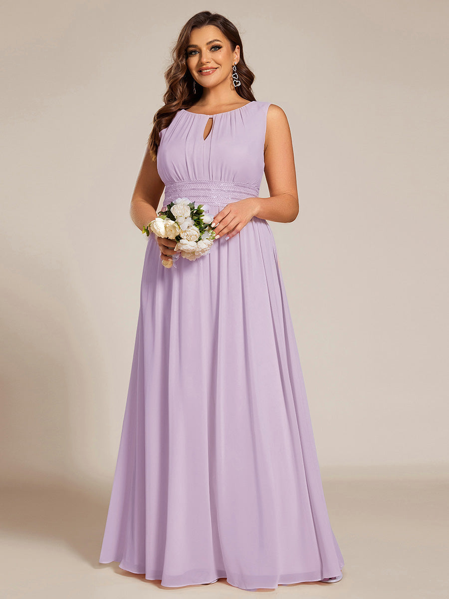 Robe De Demoiselle D'honneur Trapèze Simple Sans Manches En Mousseline Avec Détails Ajourés #Couleur_Lilas Givré