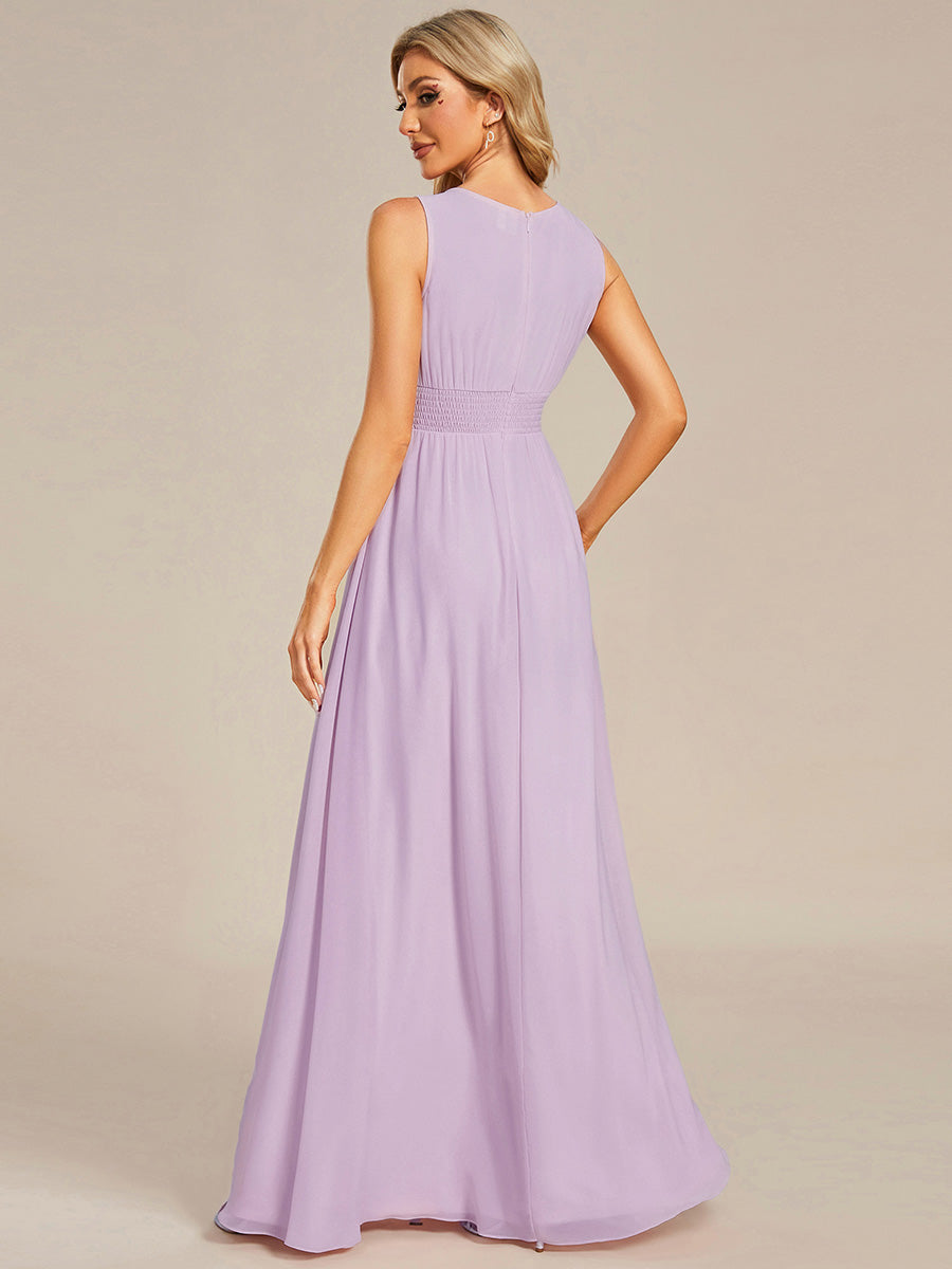 Robe De Demoiselle D'honneur Trapèze Simple Sans Manches En Mousseline Avec Détails Ajourés #Couleur_Lilas Givré