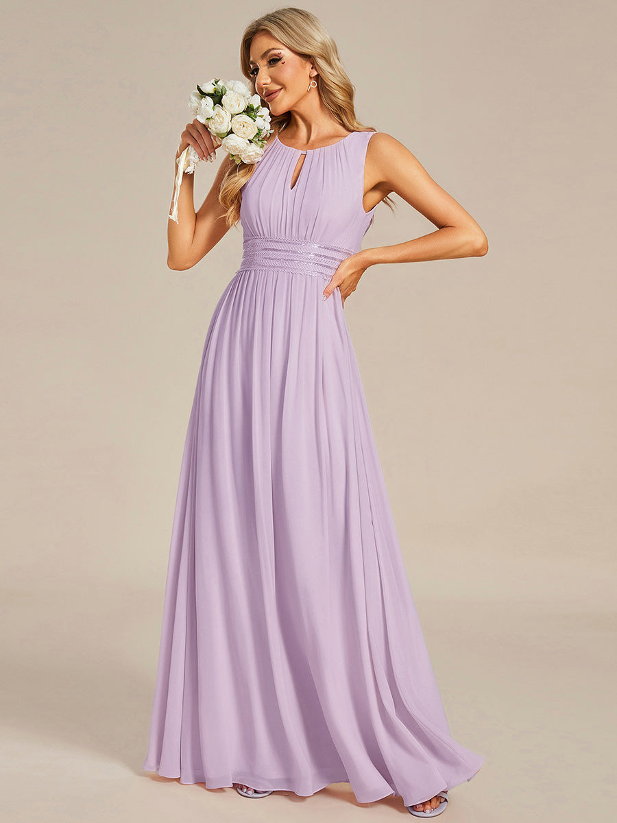 Robe De Demoiselle D'honneur Trapèze Simple Sans Manches En Mousseline Avec Détails Ajourés #Couleur_Lilas Givré