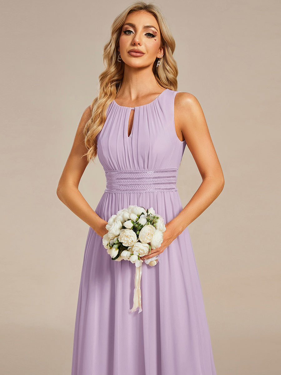 Robe De Demoiselle D'honneur Trapèze Simple Sans Manches En Mousseline Avec Détails Ajourés #Couleur_Lilas Givré