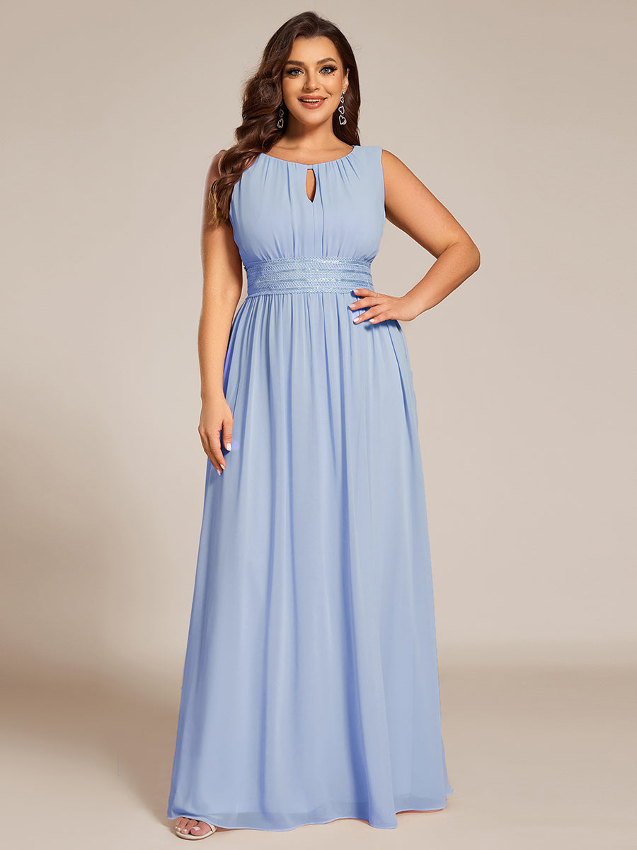 Robe D'invité De Mariage En Mousseline De Soie Mi-Longue Plissée à Manches à Volants Et Col En V #Couleur_Bleu Glace