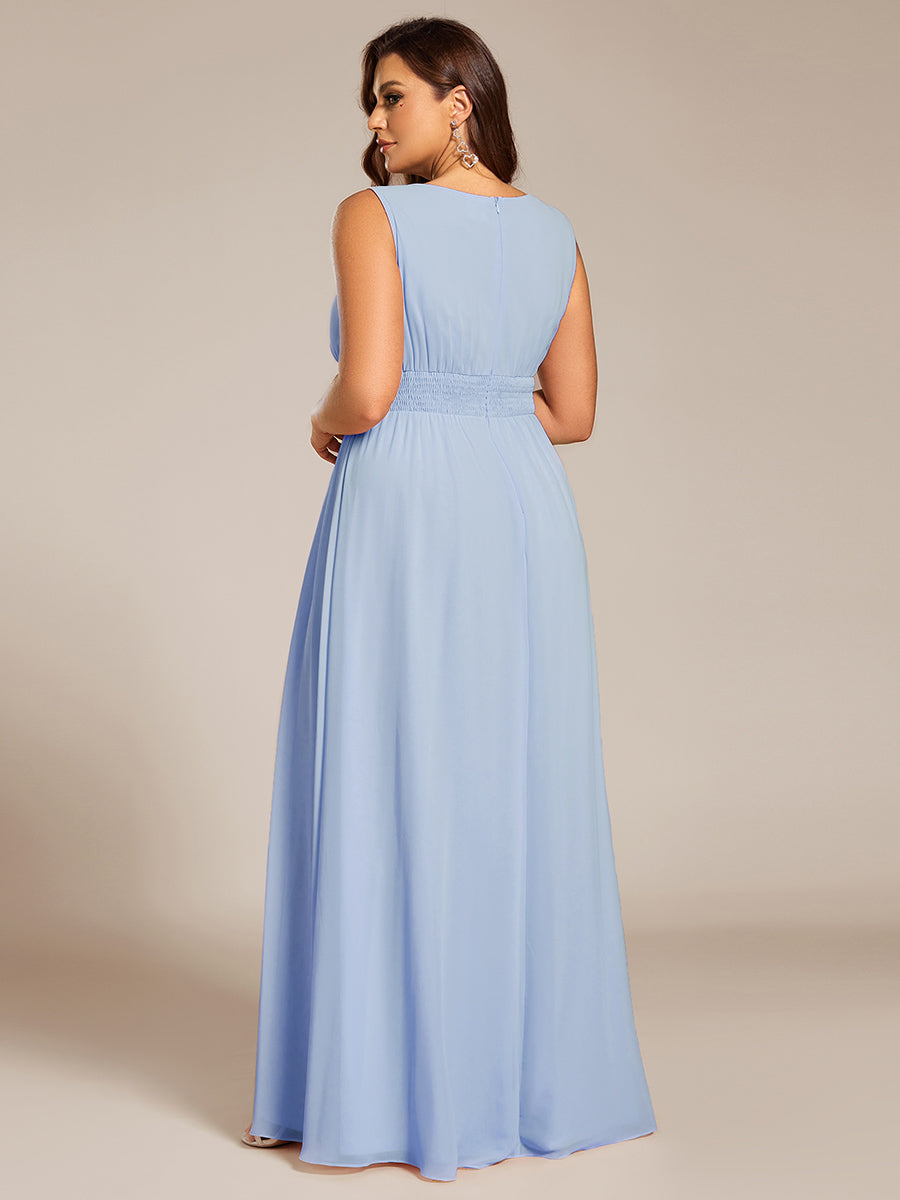 Robe D'invité De Mariage En Mousseline De Soie Mi-Longue Plissée à Manches à Volants Et Col En V #Couleur_Bleu Glace