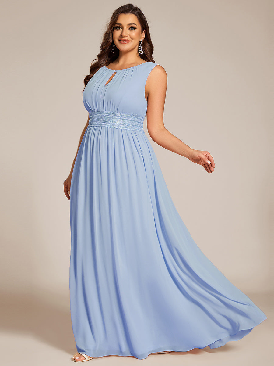 Robe D'invité De Mariage En Mousseline De Soie Mi-Longue Plissée à Manches à Volants Et Col En V #Couleur_Bleu Glace