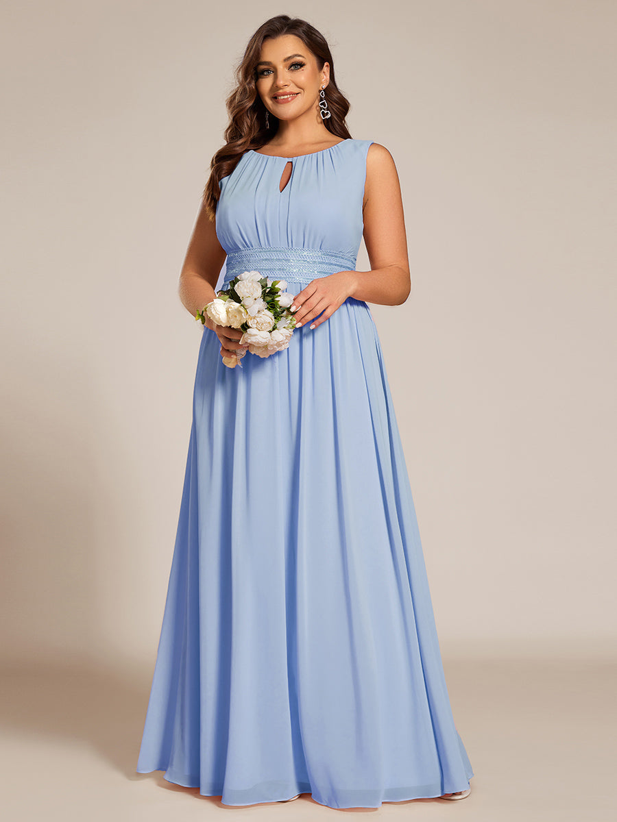 Robe D'invité De Mariage En Mousseline De Soie Mi-Longue Plissée à Manches à Volants Et Col En V #Couleur_Bleu Glace