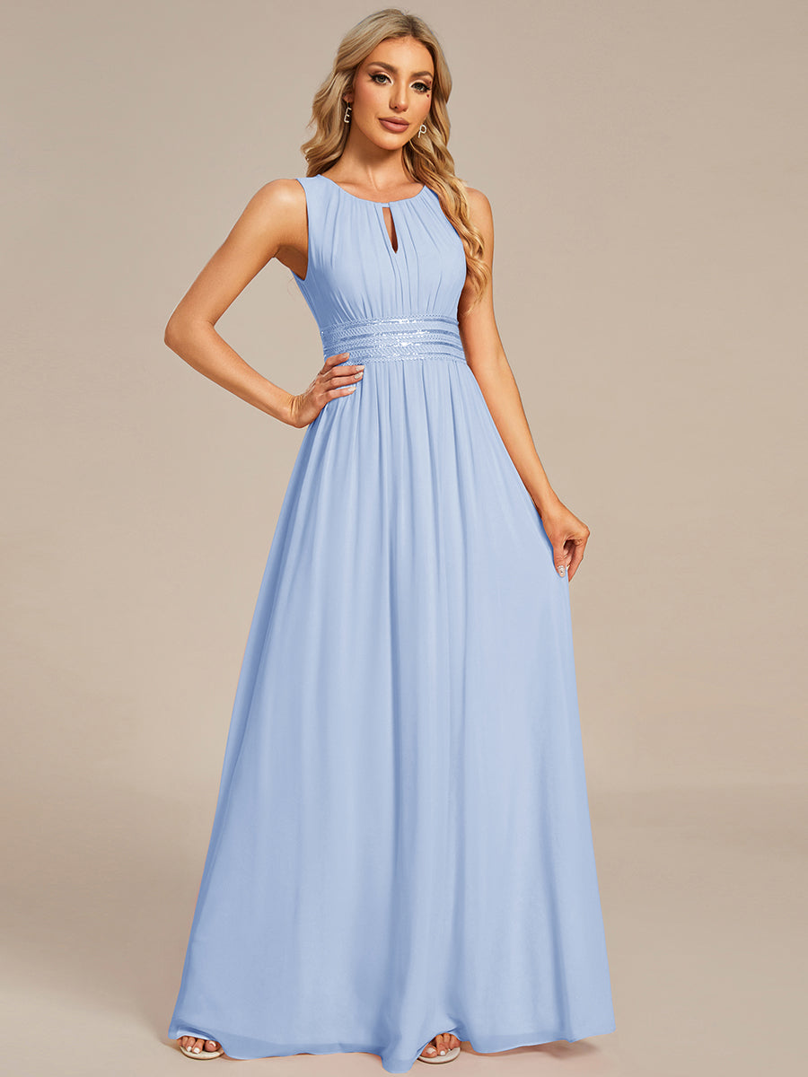 Robe D'invité De Mariage En Mousseline De Soie Mi-Longue Plissée à Manches à Volants Et Col En V #Couleur_Bleu Glace