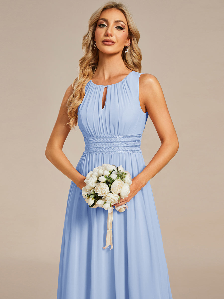Robe D'invité De Mariage En Mousseline De Soie Mi-Longue Plissée à Manches à Volants Et Col En V #Couleur_Bleu Glace