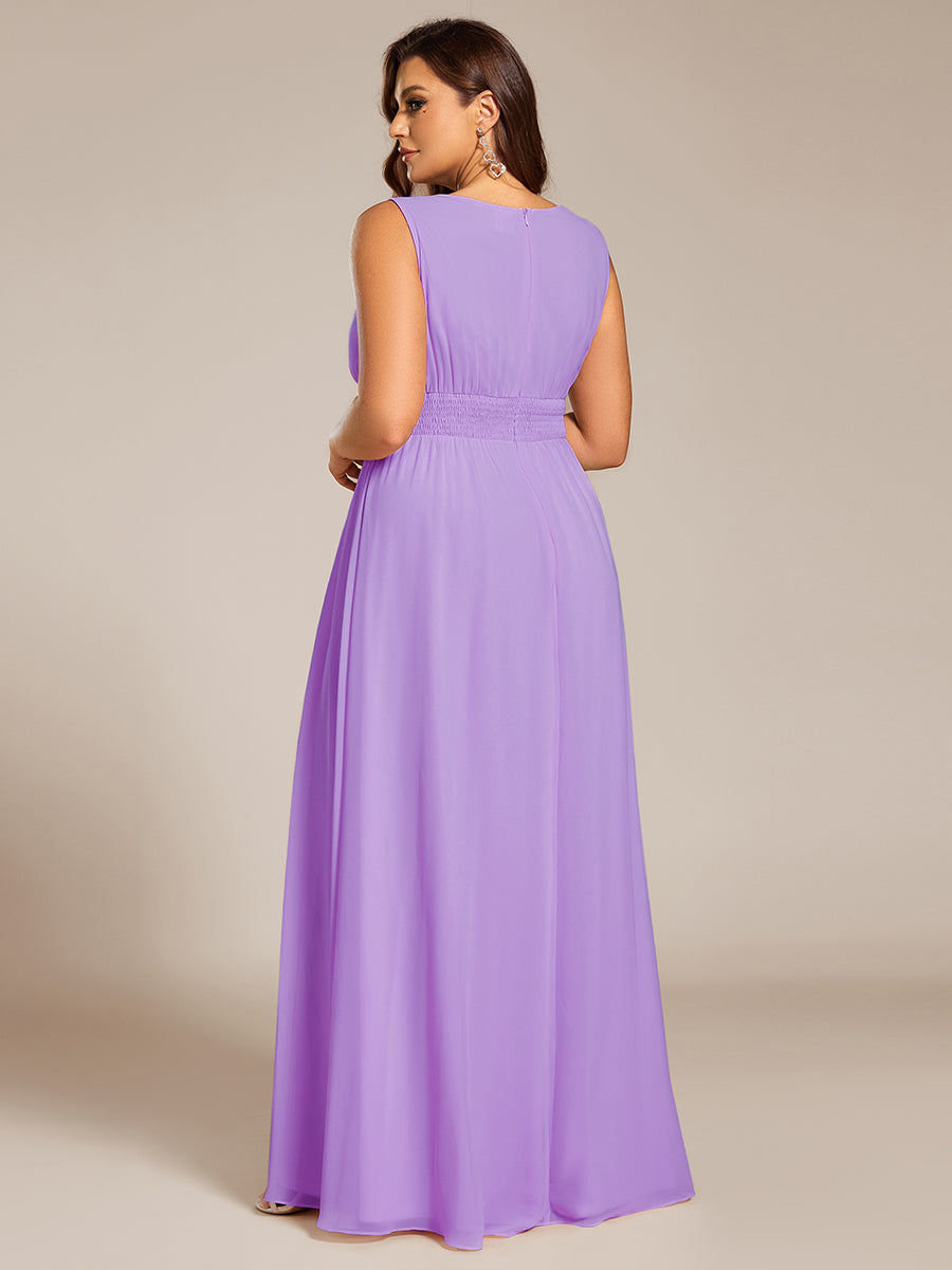 Robe De Demoiselle D'honneur Trapèze Simple Sans Manches En Mousseline Avec Détails Ajourés #Couleur_Lavande
