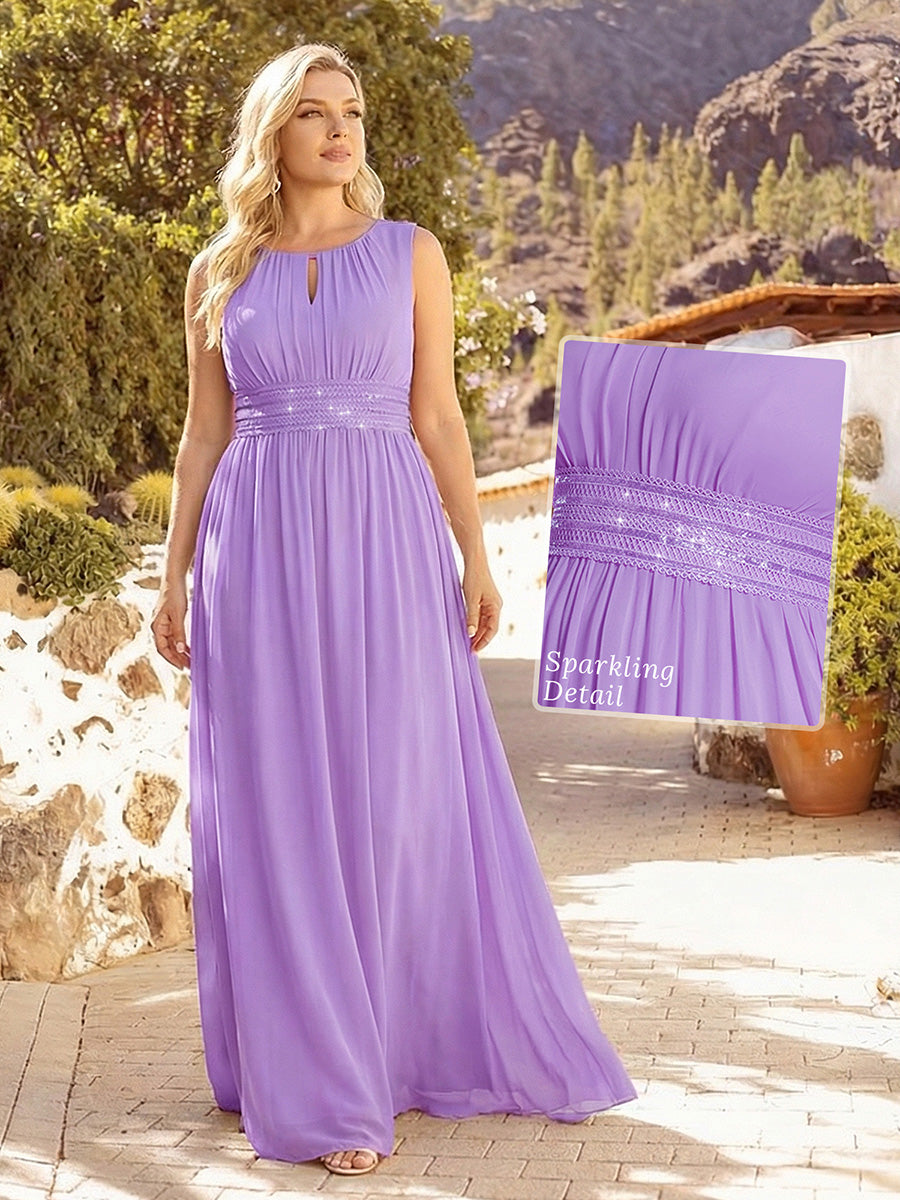 Robe De Demoiselle D'honneur Trapèze Simple Sans Manches En Mousseline Avec Détails Ajourés #Couleur_Lavande