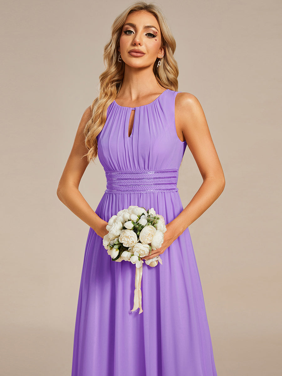 Robe De Demoiselle D'honneur Trapèze Simple Sans Manches En Mousseline Avec Détails Ajourés #Couleur_Lavande