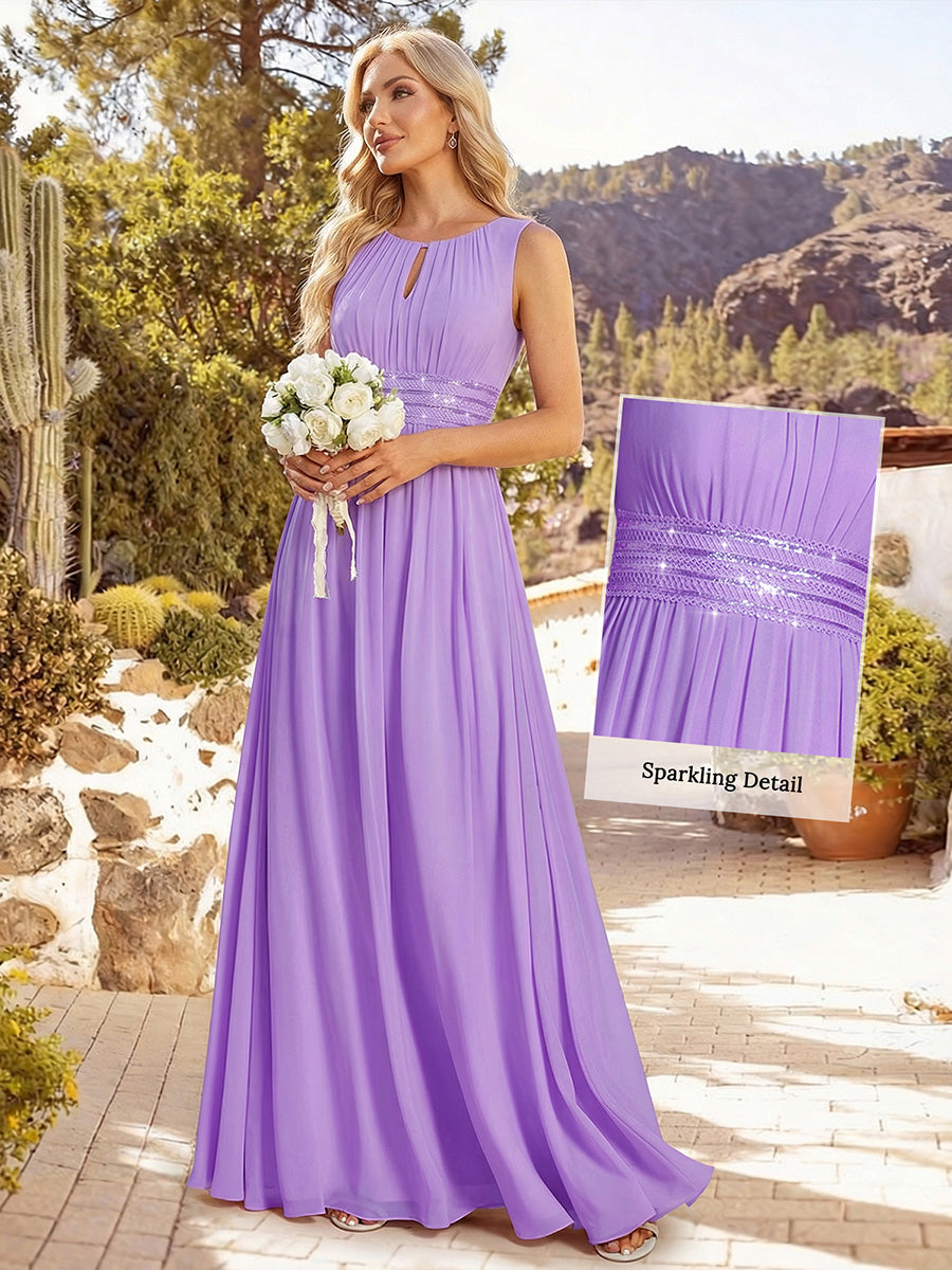 Robe De Demoiselle D'honneur Trapèze Simple Sans Manches En Mousseline Avec Détails Ajourés #Couleur_Lavande