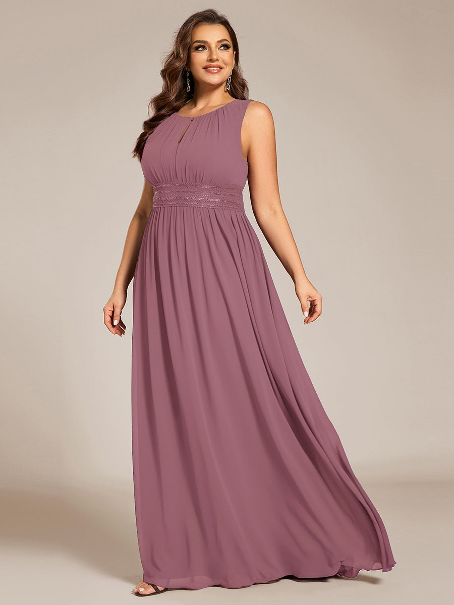 Robe De Demoiselle D'honneur Trapèze Simple Sans Manches En Mousseline Avec Détails Ajourés #Couleur_Orchidee