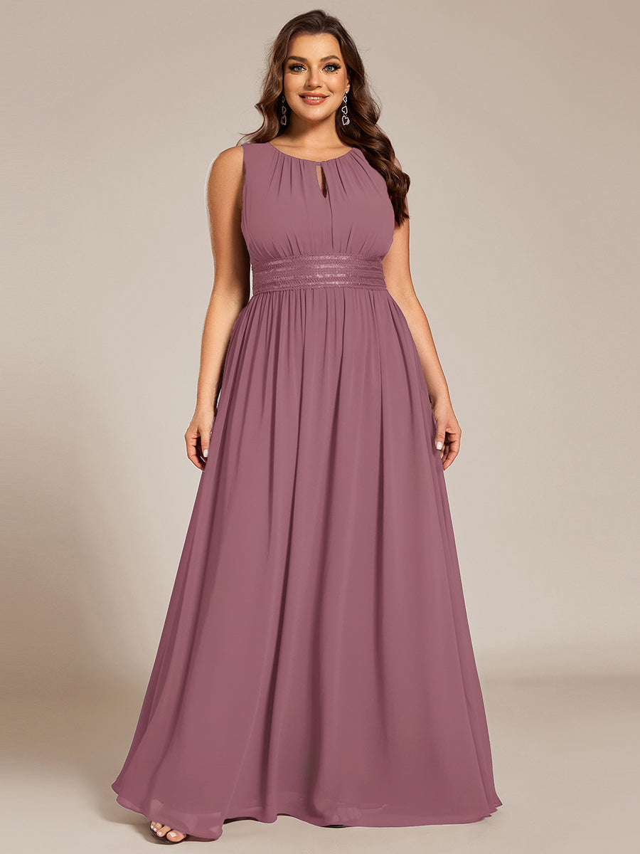 Robe De Demoiselle D'honneur Trapèze Simple Sans Manches En Mousseline Avec Détails Ajourés #Couleur_Orchidee