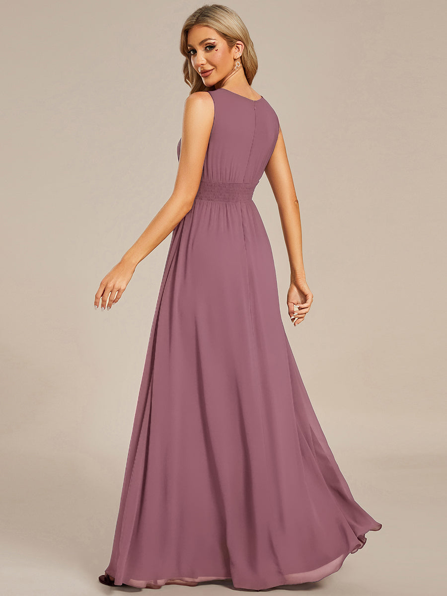 Robe De Demoiselle D'honneur Trapèze Simple Sans Manches En Mousseline Avec Détails Ajourés #Couleur_Orchidee