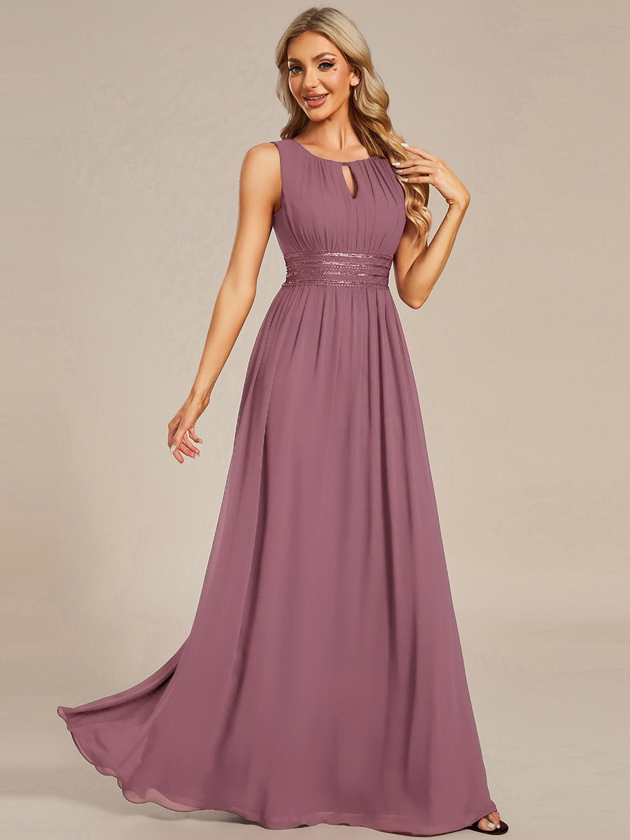 Robe De Demoiselle D'honneur Trapèze Simple Sans Manches En Mousseline Avec Détails Ajourés #Couleur_Orchidee